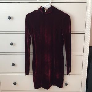 Red / Maroon / Burgundy Velvet Long Sleeved Dress
